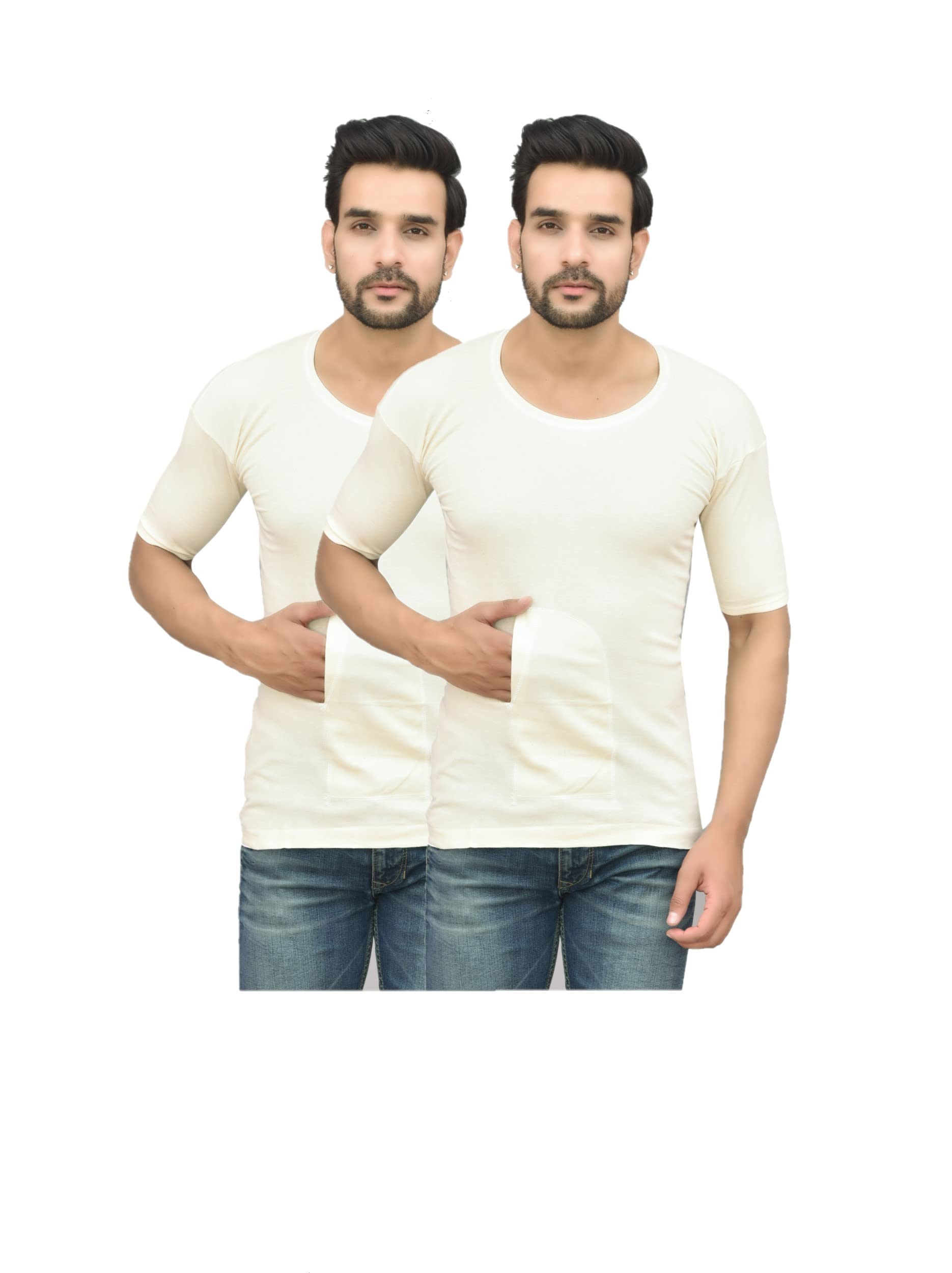 underloop Interlock Grey/Off White/Cream Colour Pocket Vest/GANJI with Sleeves Pack of 2-picture-39