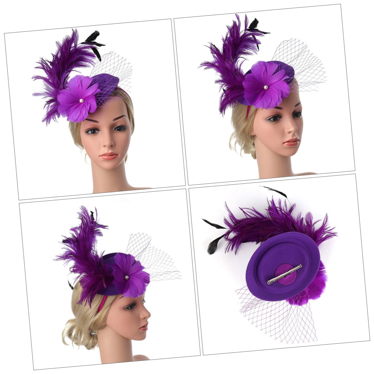 SHERCHPRY 1 sombrero de niña de flores para boda, novia, mini sombrero de copa para mujer, mini sombrero con clip para el cabello
