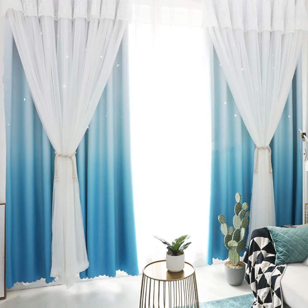 グラデーションカーテン 両開き 姫系 透かし彫り 星 オーダーメイド 姫