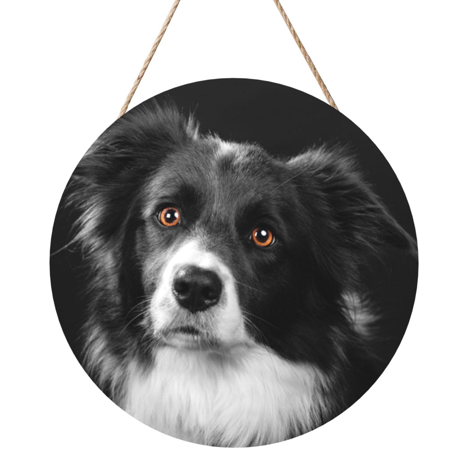 InOmak Border Collie Dog Pet, Round Wood Panel Painting 12 in, Wall Hanging Painting For Home