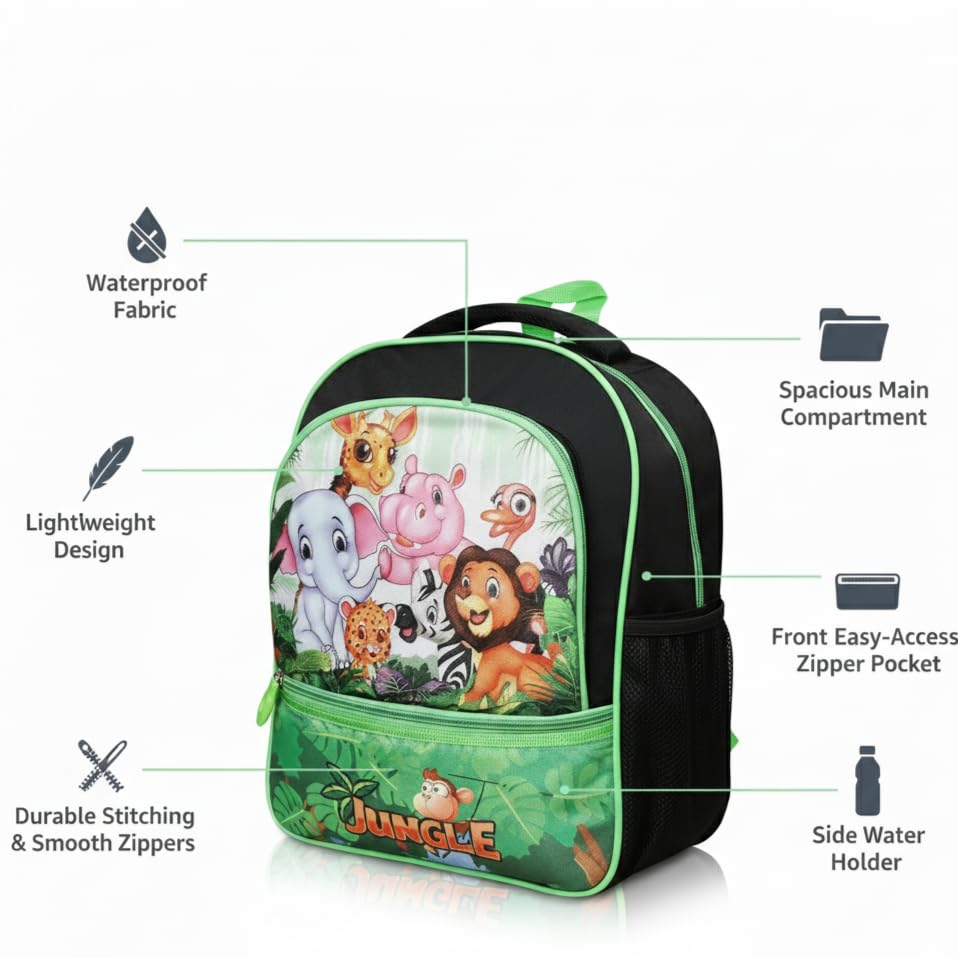 Image of Stylbase Cartoon Printed School Bag for Boys and Girls | Waterproof Backpack Bag for Travelling Sports | Kids Bag Ideal for UKG Nursery 1st Class | School Bags for 5 7 Years 15 Inches