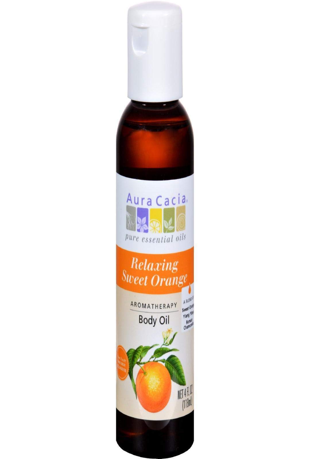 Aura Cacia Aromatherapy Bath & Massage Relaxing Sweet Orange Body Oil, 4 Oz