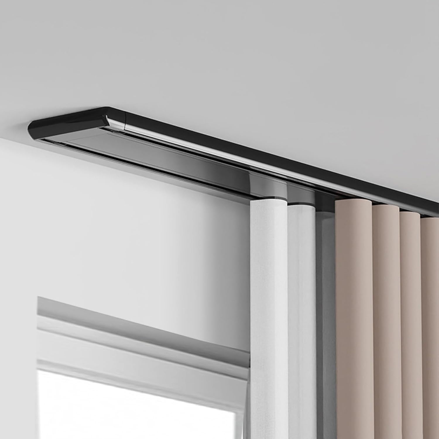 Double Row Ceiling Curtains Track Black White Curtains Track Ceiling Wall Mount Sliding Curtains Track System Heavy-Duty Curtains Rails Ceiling Curtains Rod for Living Bedroom(Black,5.3m/17.