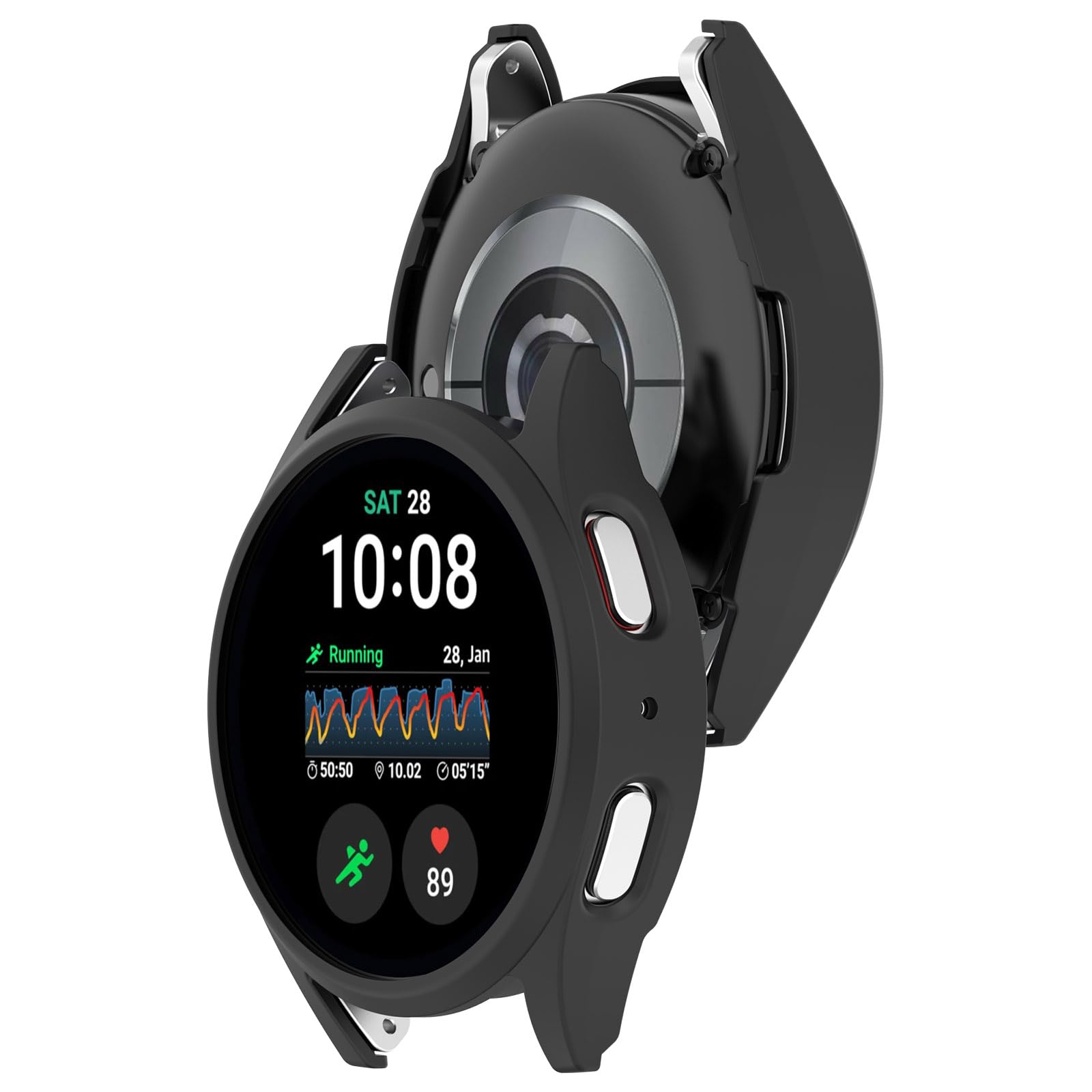 Case Compatible with 2024 Samsung Galaxy Watch 7 Classic 40mm 44mm, Hard PC Bumper Clear Protective Cover[No Screen] (Black, 44mm)
