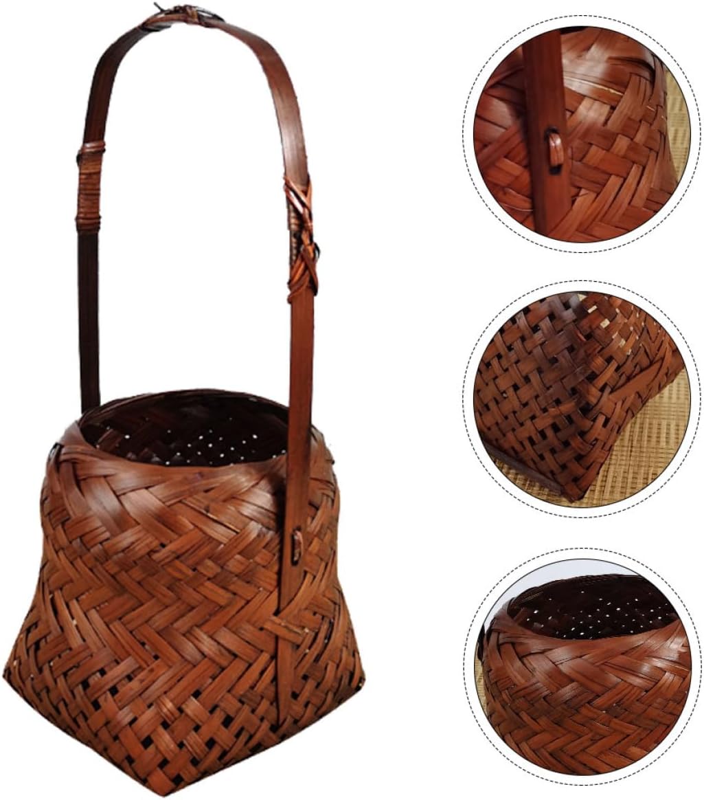 Amosfun 2pcs Retro Flower Basket Chinese-style Storage Hand Basket for Flowers Home Coffee Color for Organizing Items Decorations