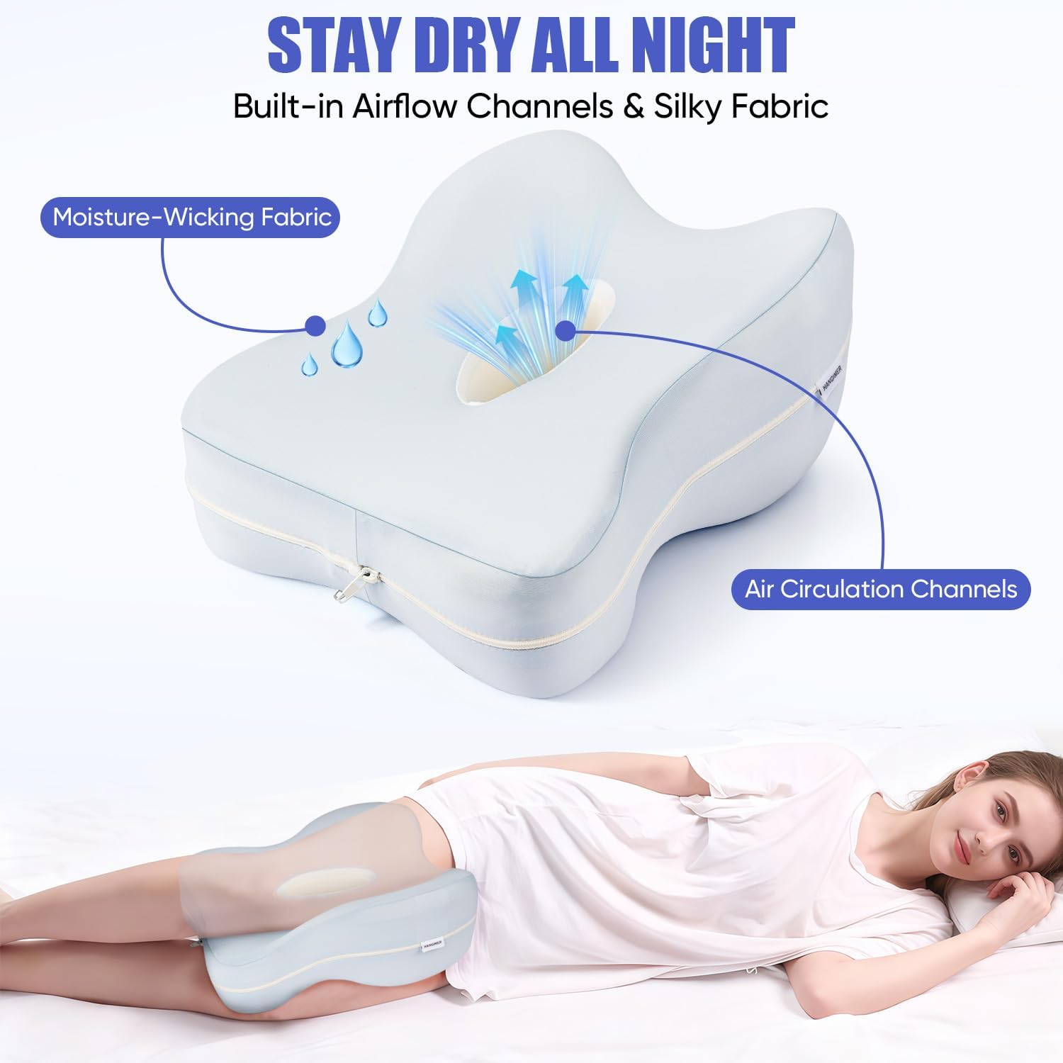 Lengthened Knee Pillow for Side Sleepers Fully Support Thighs and Knees, Breathable Leg Pillow for Side Sleeping,Plush Support Memory Foam Soothing Relief for Hips, Knees, Joints, Nerves & Muscles