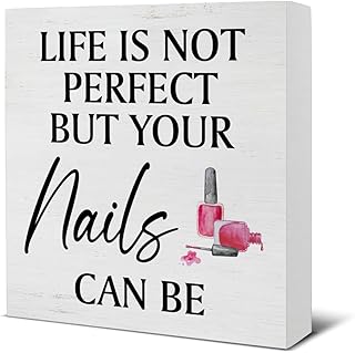 Nail Tech Gift - Nail Technician Gift Ideas - Rustic Life Is Not Perfect But Your Nails Can Be Wooden Sign Home Girls Bedroom Salon Beauty Shop Decor - 5 x 5 Inches
