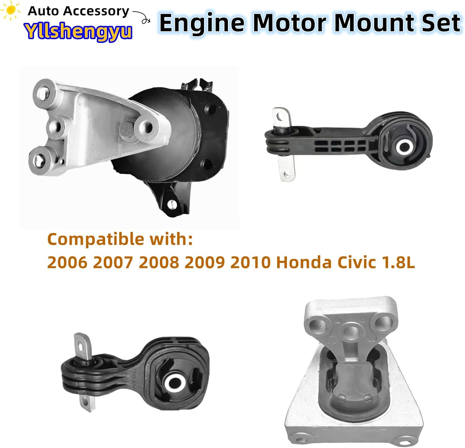 4pcs engine motor and transmission mount kit compatible with civic 2006-2010 1.8l - replaces oe# a4534 a4543 a4546 a4530 2006-2010 civic 1.8l