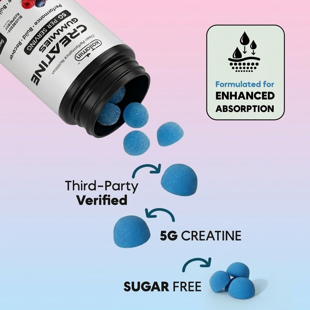 Creatine Monohydrate Gummies 5g – NSF & Eurofins Tested – Sugar Free, Vegan, Halal, Non-GMO – Muscle, Strength, Recovery & Brain Health – for Women & Men – 120 Count, 30 Servings