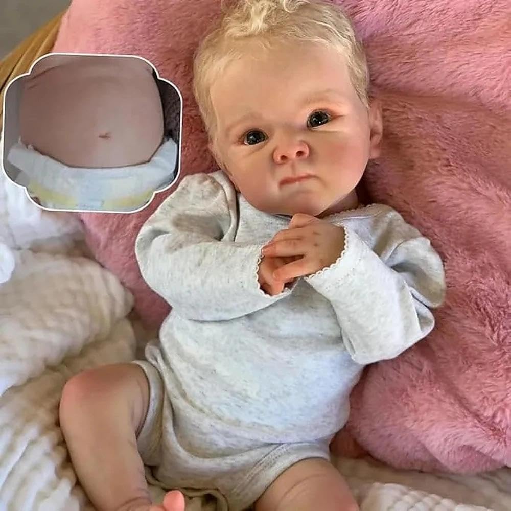 Zero Pam Bebe Reborn Niño, 45CM Bebe Reborn Silicona Cuerpo Completo, Muñeca Realista con Pelo, Muñecas Bebé Realista, Muñecos Bebe Recién Nacidos como Bebés De Verdad