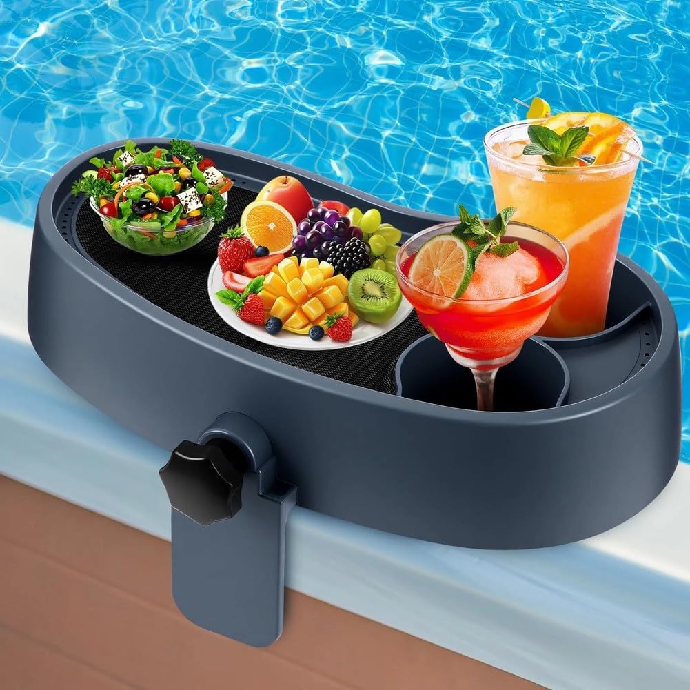 Plateau de spa réglable avec porte-gobelets antidérapant pour jacuzzi et piscine, organiseur de bain en plastique ABS épais avec drainage pour bords de 5,6 à 12,2 cm, gris
