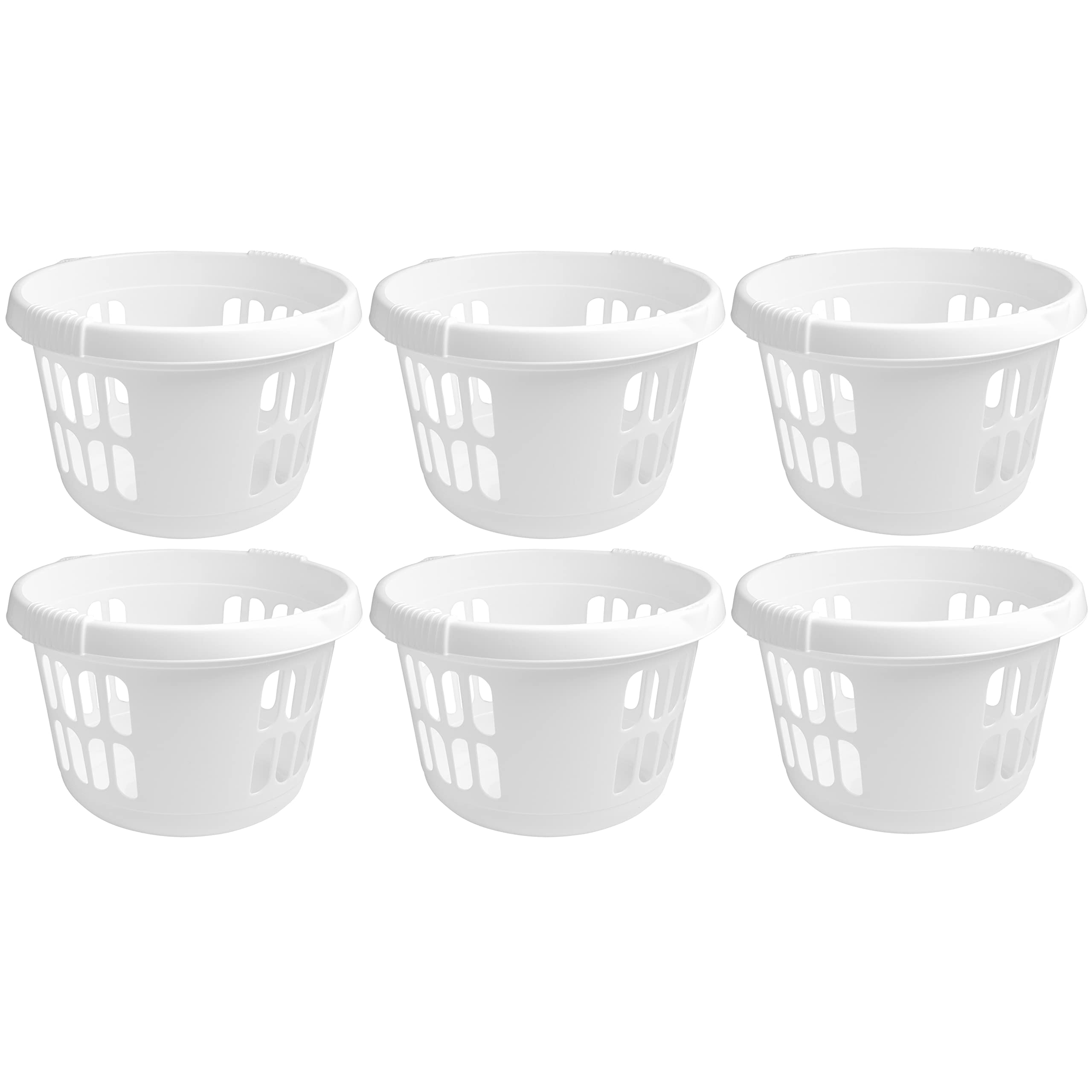 M1ss Ice White Set Of 6- Strong And Durable 50L Colour Round Basket Laundry Bucket Integral Handles High Grade Plastic Washing Clothes For Neat And Tidy Laundry, Household