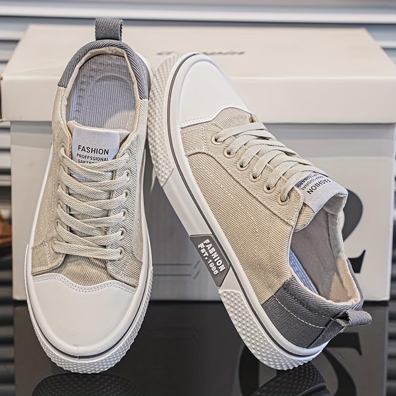 Men's Casual Canvas Skate Sneakers - Classic Streetwear Low-Top Design, Round Toe, Perfect for Spring & Autumn2