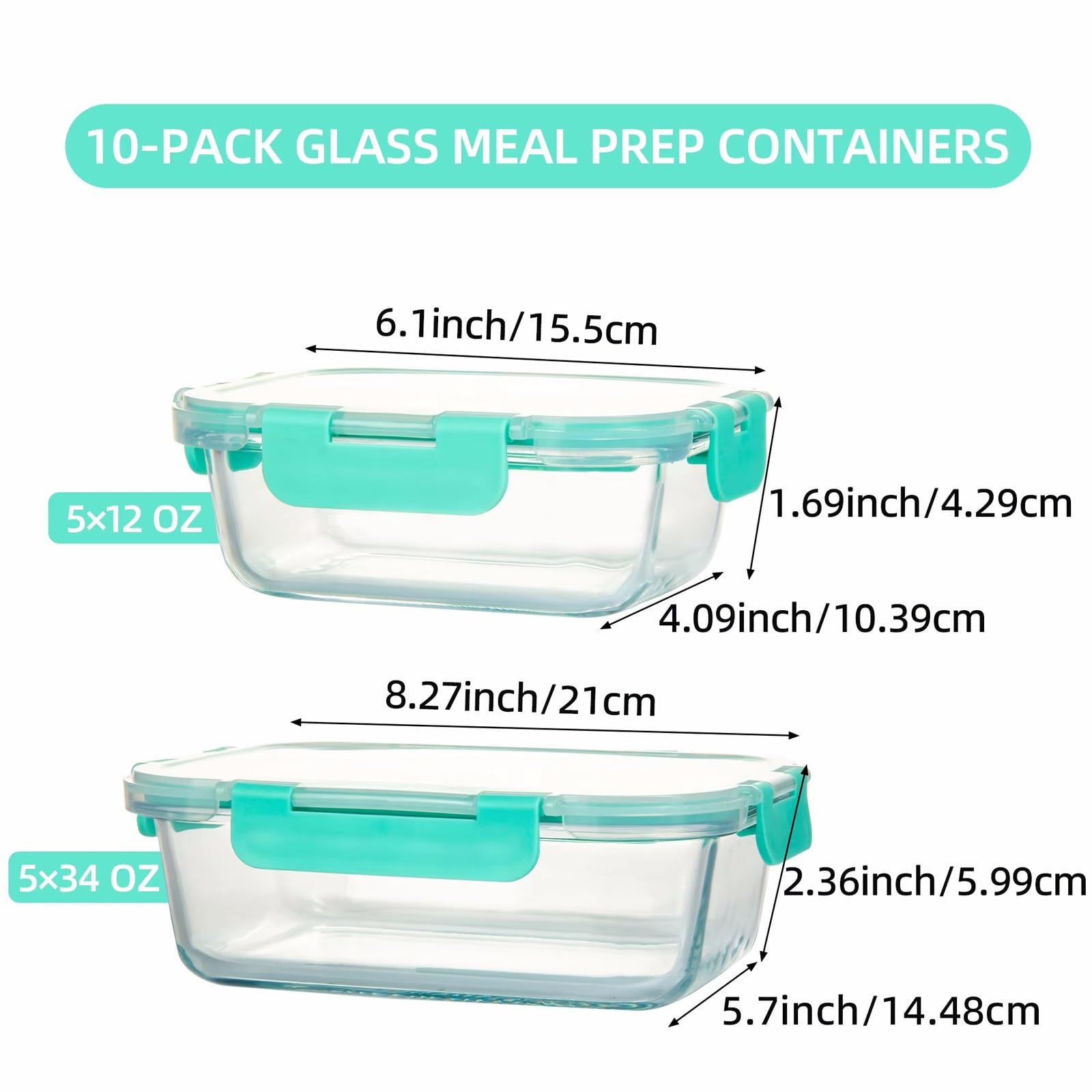Glasbehälter für Mahlzeiten, 10 Stück, Frischhaltedosen aus Glas mit Deckel, luftdicht und auslaufsicher, gefrierschrank- bis mikrowellengeeignet, Blau