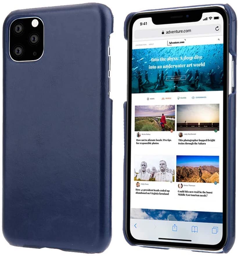 Housse de téléphone en cuir ultra-fin pour iPhone 11 Pro Max bleu