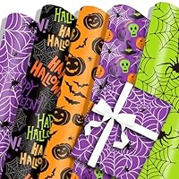 5 Halloween Geschenkpapier, Hexe,Spinne, Fledermaus, Kürbis Geschenkpapier für Dia De Los Muertos, Halloween Geschenke Verpackung Dekoration- 70X50Cm
