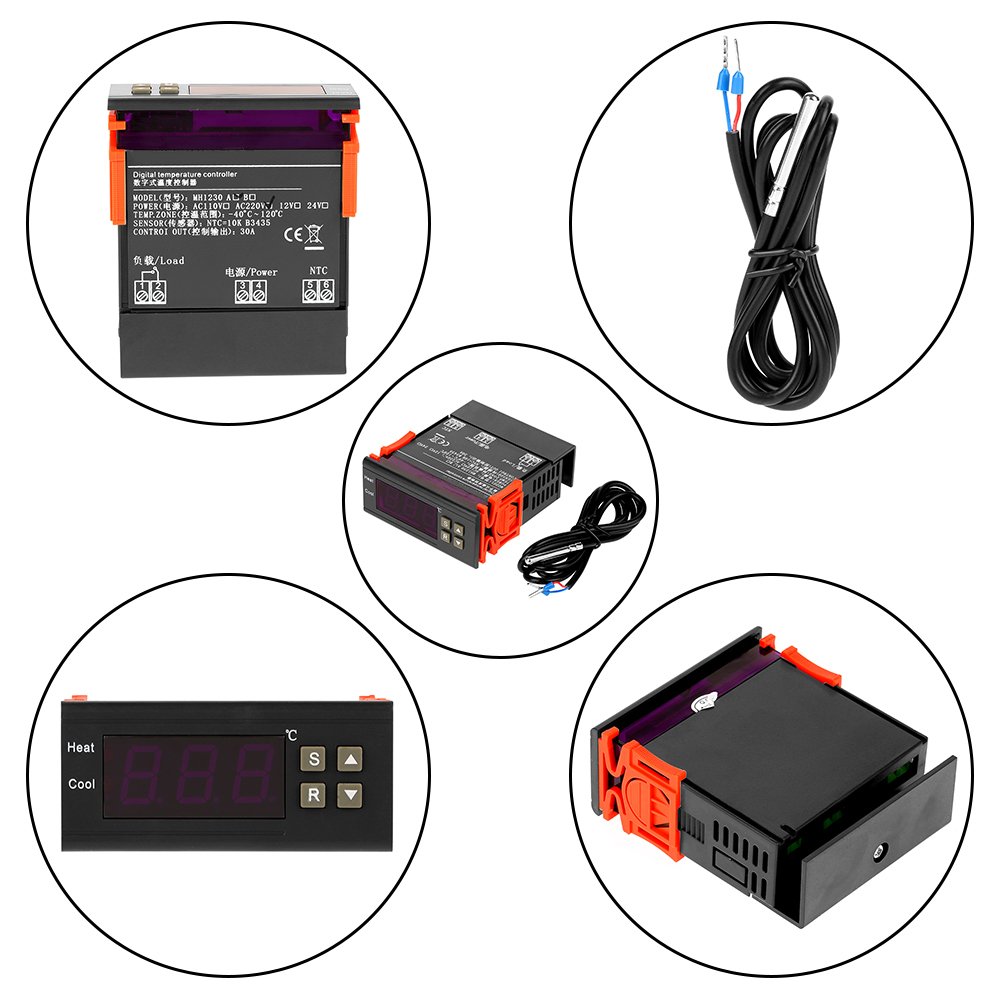 MH1230A AC220V 30A Contrôleur de température numérique d'affichage à LED avec capteur pour régler à la haute et la basse température(Gamme de contrôle de température : -40 ℃ à 120 ℃)