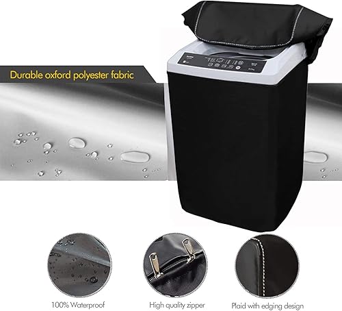Miniatura 3 de Cubierta de lavadora portátil, cubierta de secadora de lavadora de carga superior, protector de electrodomésticos de lavado (negro) (XL-W23D26H37)