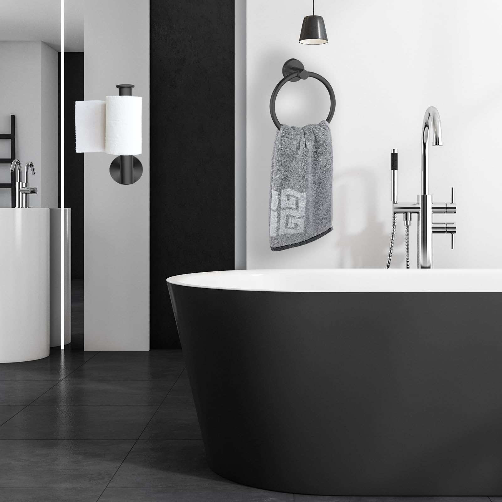 Towel Ring & Toilet Paper Holder, 2 Piece Bathroom Hardware Set Stainless Steel SUS304 - Image 2