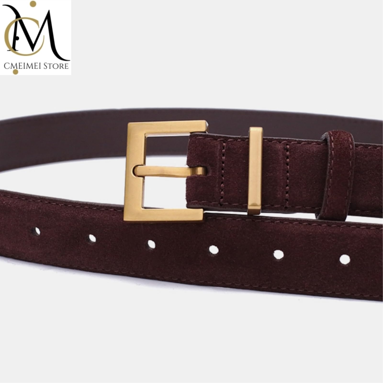 Ceinture Élégante En Daim, Adaptée Aux Robes Denim Décontractées Pour Femmes, À Boucle Alliage Carré