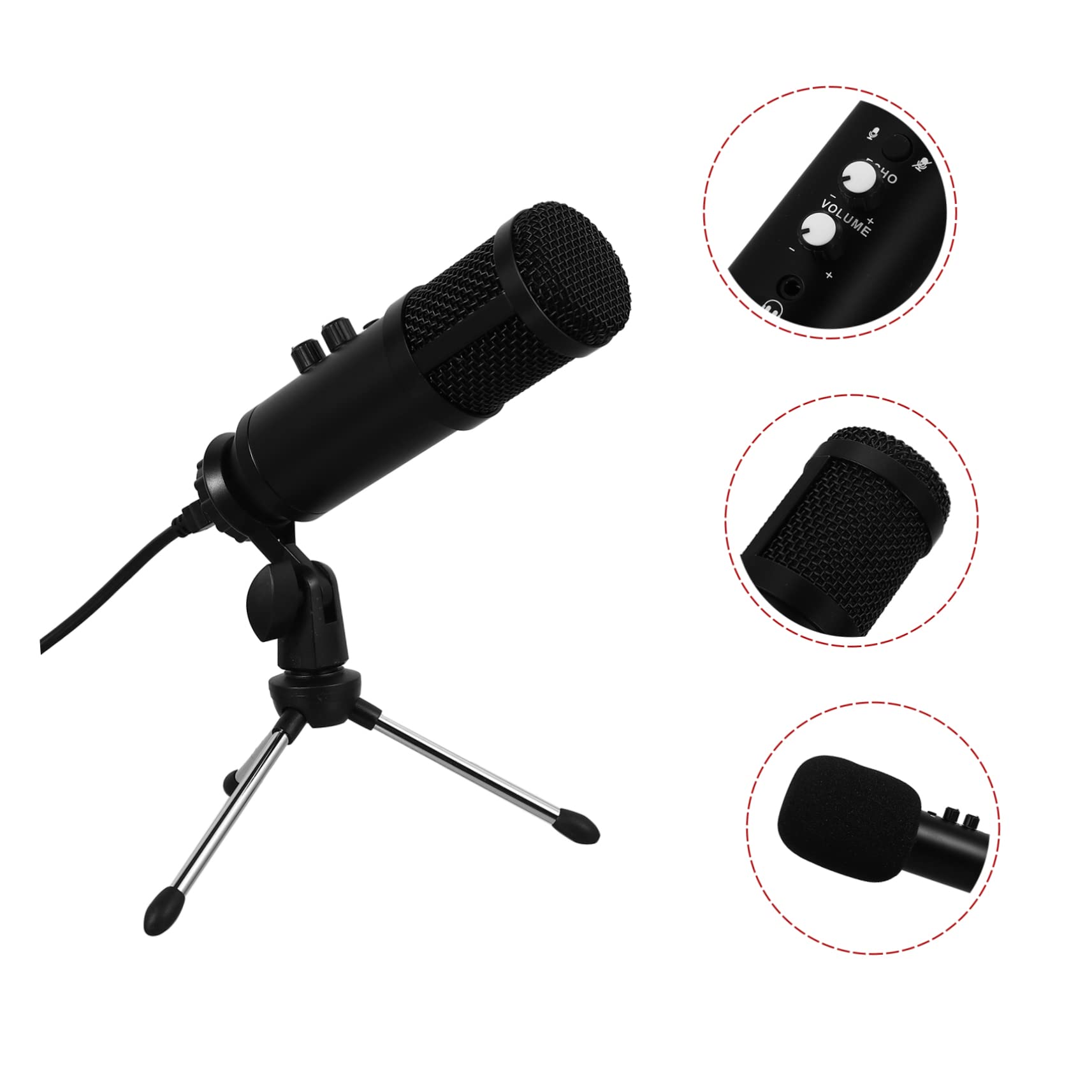 UPKOCH Microphone à Condensateur USB Noir en Alliage pour Enregistrement