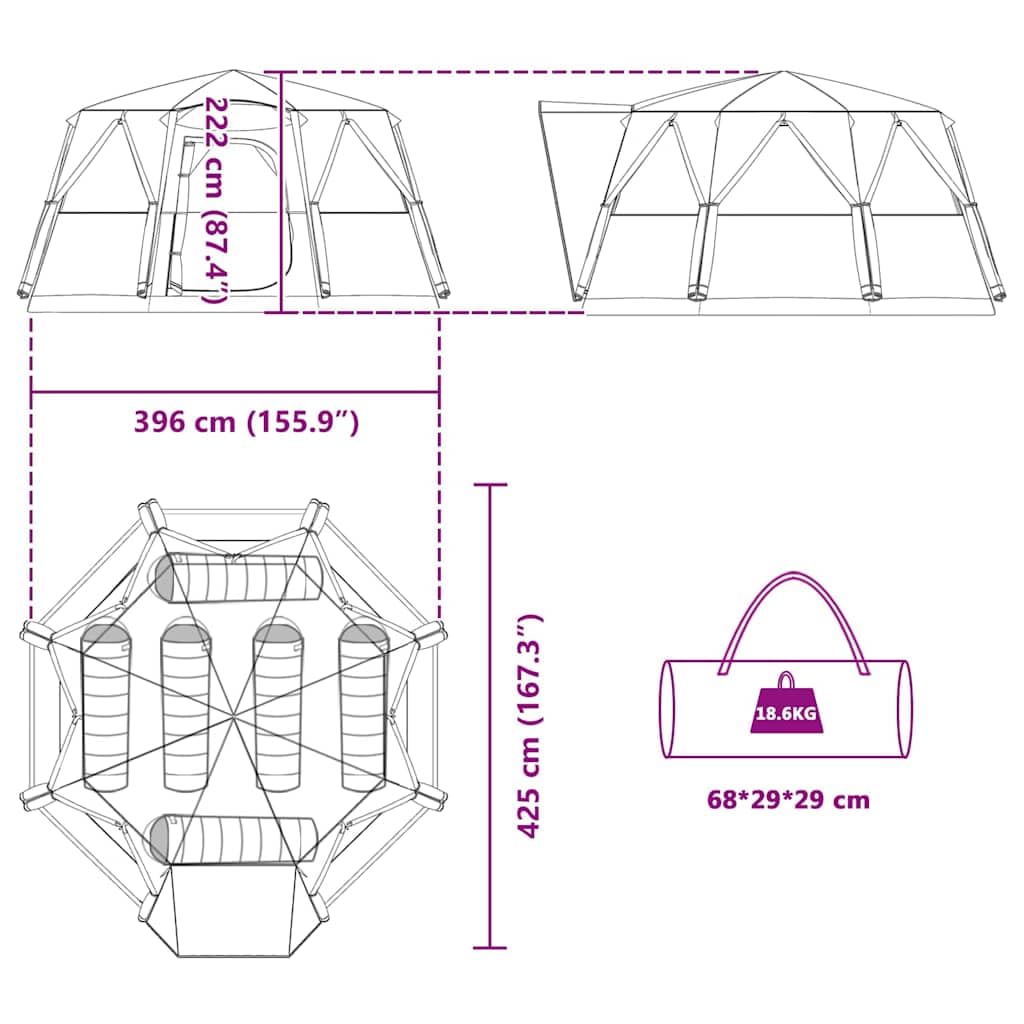 Zelt für Personen Grün, x x, mit abnehmbarem Regenfly, Belüftungsfenstern, E-Port, Moskitonetz, Winddicht und wasserdicht, ideal für Camping, Trekking, Strand, Outdoor