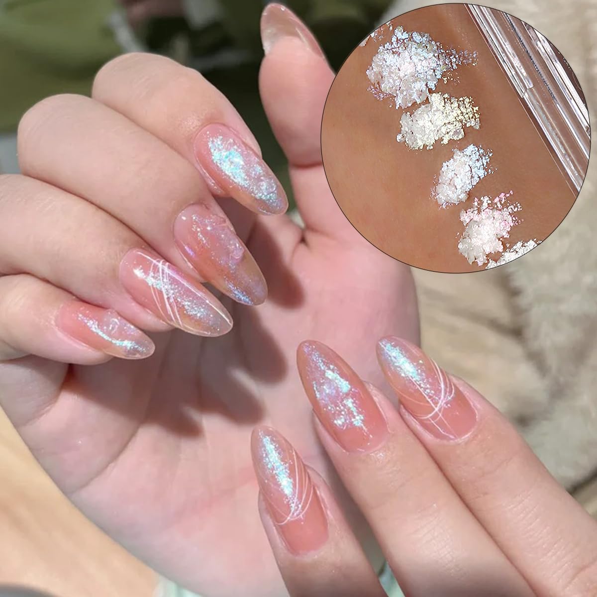 Fcozpjk Schillerndes Glitzer-Set für Nägel, 6 Farben, Schlamm-Textur, Aurora, Chrom, Nagelpuder, Rosa Blau Perlmutt, Chamäleon-Nagelflocken, Goldblatt für Nägel, Dekoration Hol