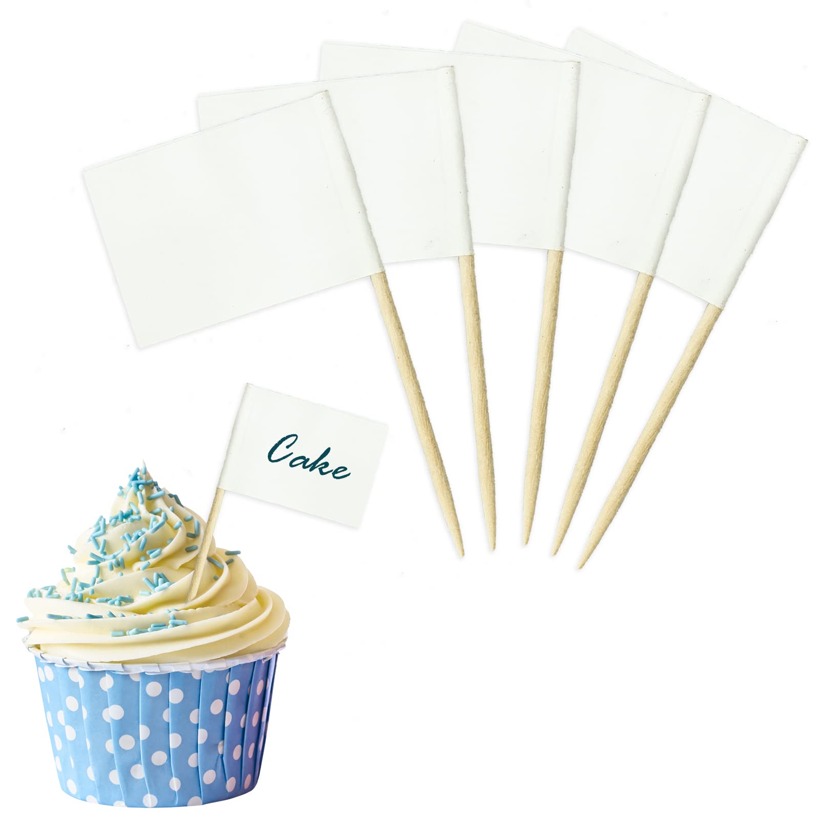 100PCS Blank Toothpick Flags Kraft Paper Food Labels (3.5 * 2.5cm) Fruit Picks for Party Food, Cheese Plate & Cupcake Toppers, Cheese Label, Baby Shower Names, Fruit Salad Cocktail Sticks, White