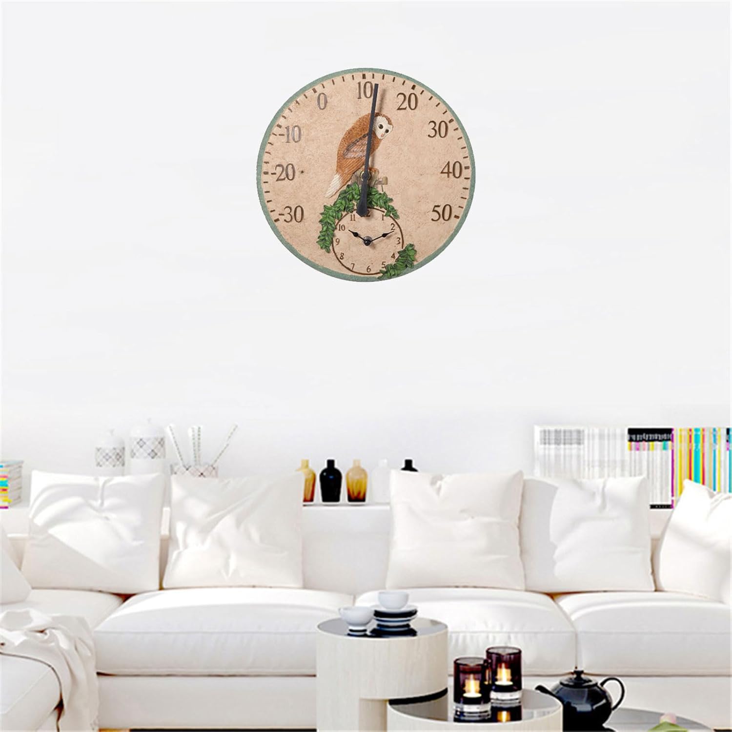 Outdoor Indoor Thermometers with Clock 12" Hanging Digital Weather Thermometers for Home Garden Outside Patio Decors Outdoor Waterproof Garden Thermometer with Wall Clock