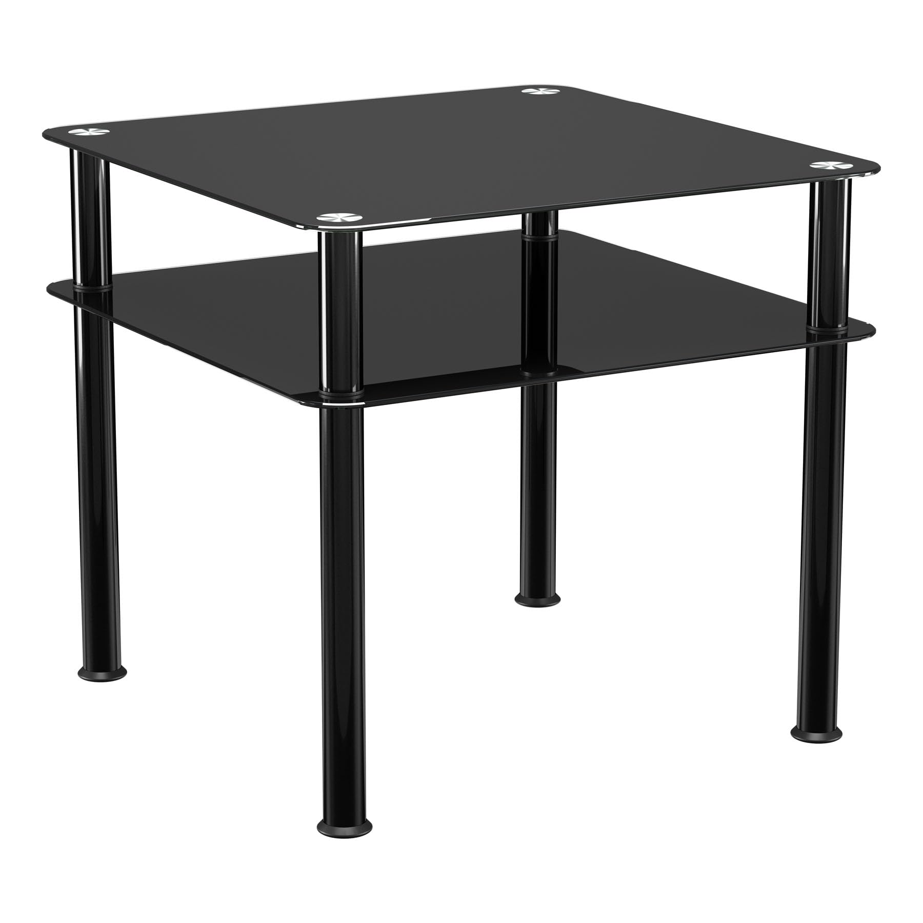 AVF Black Glass Coffee Table - Gloss Black Glass & Black Legs - 60 x 60 x 42cm High - Tempered Safety Glass with Useful Lower Shelf - Tool Free Assembly - SDCT6060BB