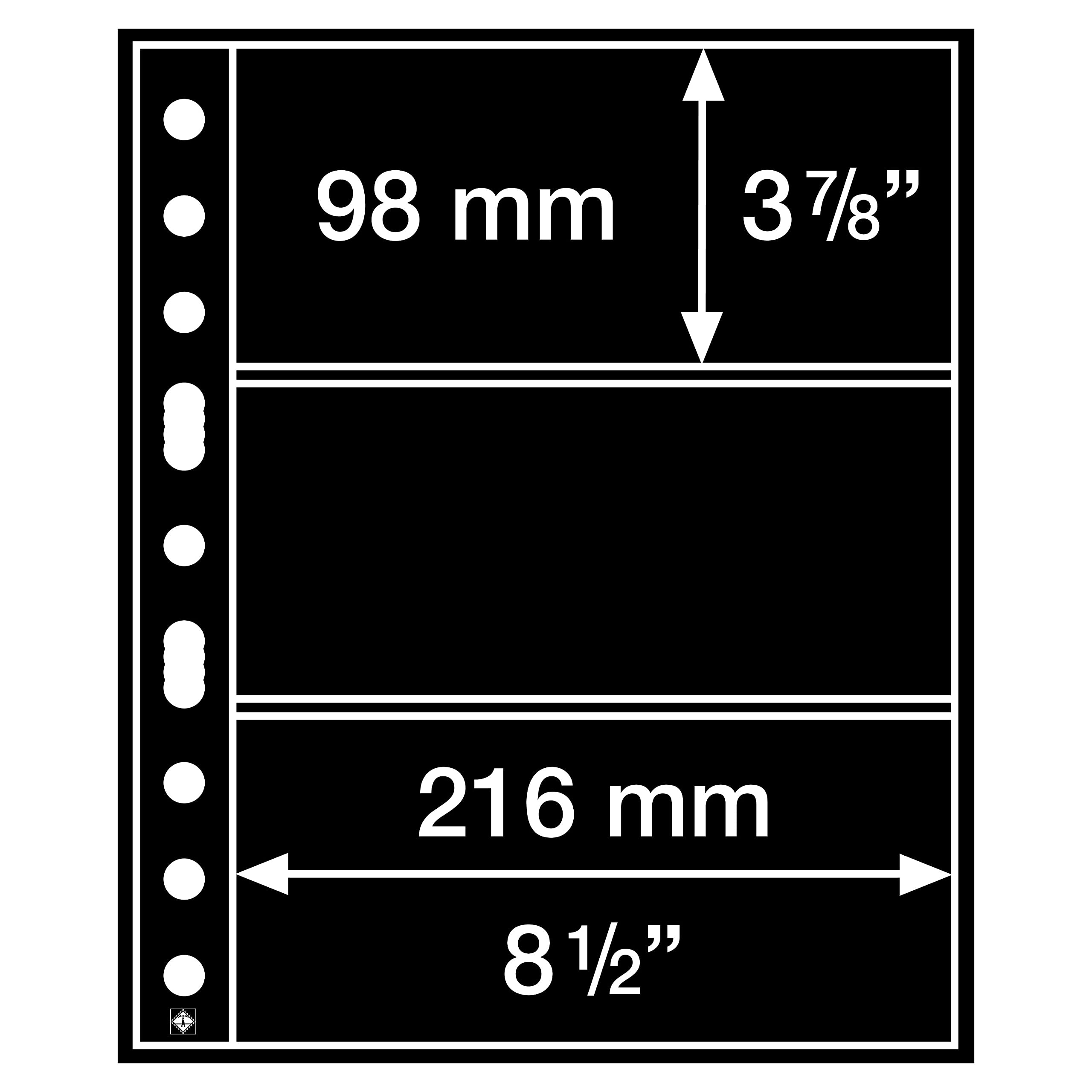Leuchtturm 305160 Grande plastic sleeves with 3 horizontal strips for tickets, 242 x 312 mm, plasticiser- and acid-free - black, pack of 5