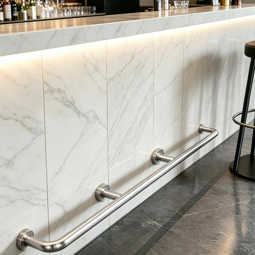 Hefjiayciq Silver Wall Mount Bar Foot Rail Kit, Stainless Steel Undercounter Combination Mount, For Kitchen Island/Dining Tables/Commercial Restaurants,,240Cm/7.8Ft