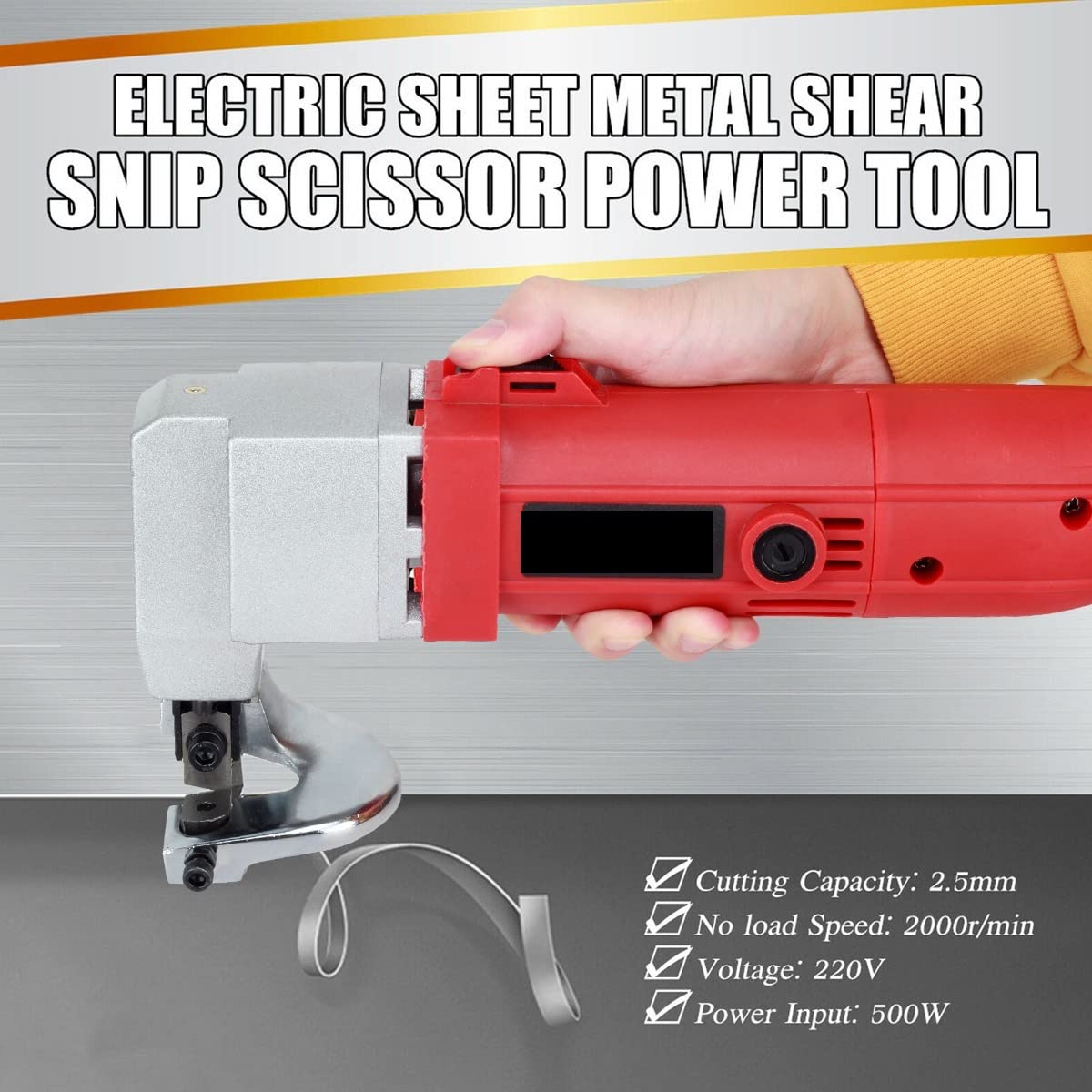 Tijeras de Esquilar, Tijera eléctrica de 580W, cortador cizalla chapa, capacidad corte 2,5mm, tijera for cortar placa Metal