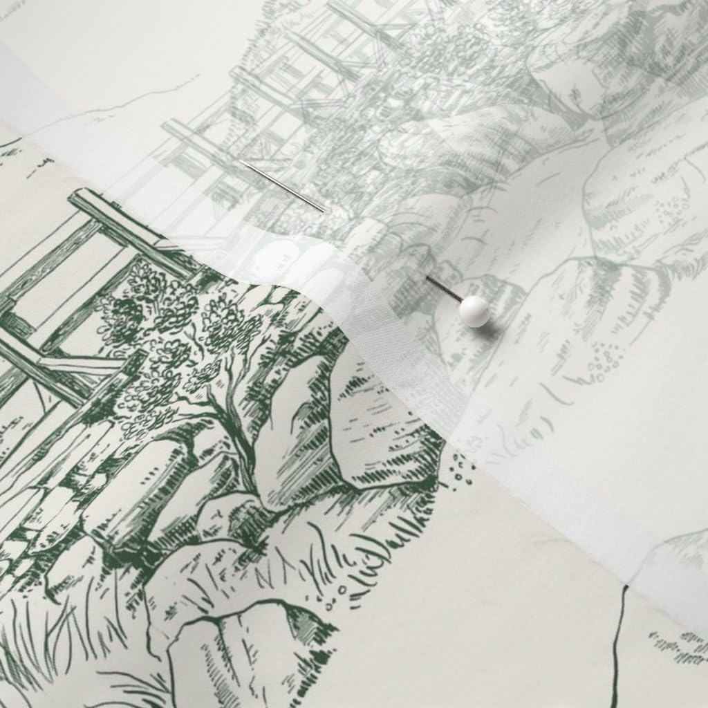Spoonflower Fabric - Hiking Toile De Juoy Forest Green Nature Outdoors Printed on Chiffon Fabric by The Yard - Sewing Fashion Apparel Dresses Home Decor