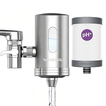 WINGSOL Visible Window Faucet Water Filter Stainless Steel, NSF/ANSI 42&53, 250 Gallons Capacity, 360 Rotating Tap Purifier Improve pH& Taste, Reduce Chlorine, Odor, Sediment