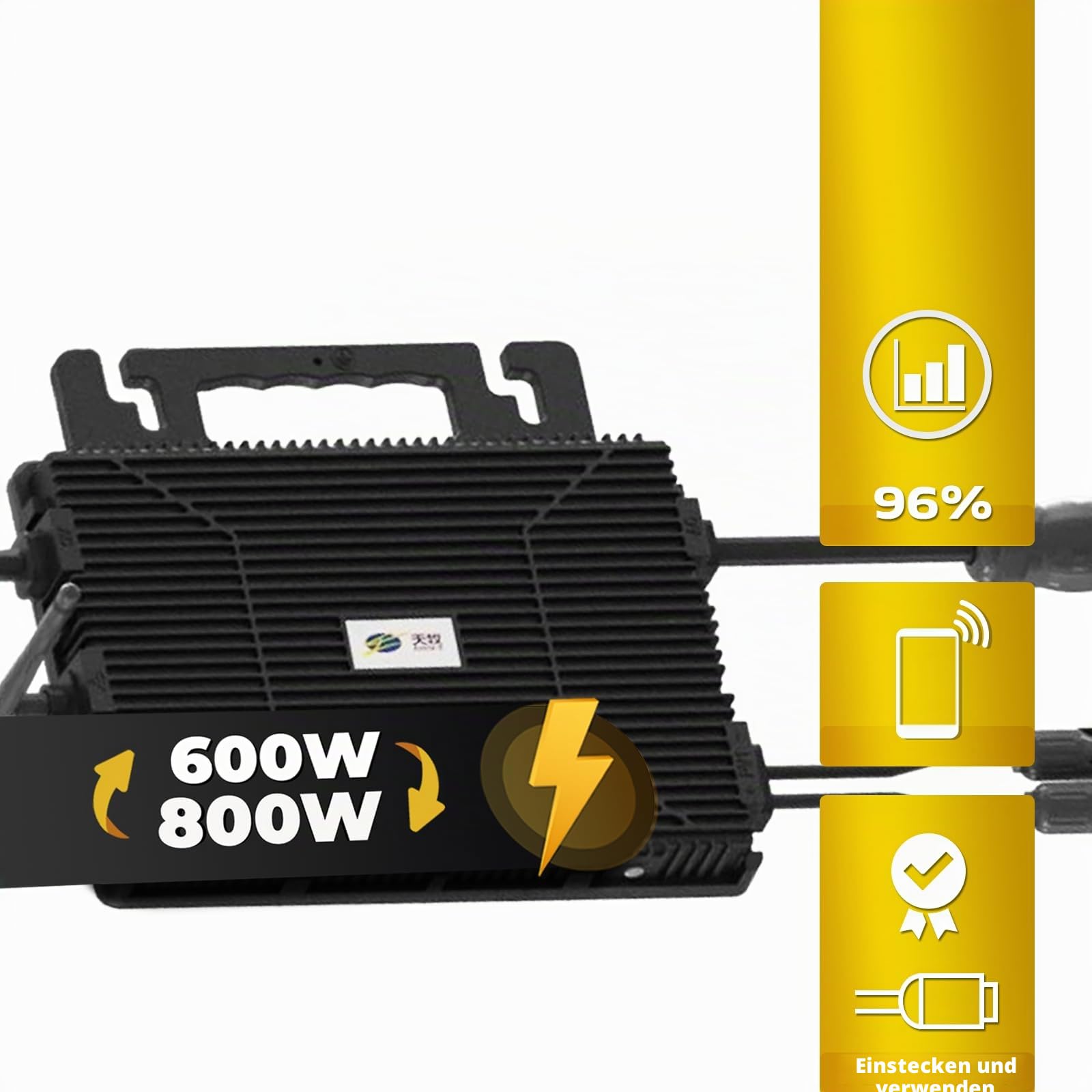 SUNNIVA® 1800W Balkonkraftwerk 800W komplett Steckdose - Astro Energy 800W Wechselrichter - PV Solaranlage Komplettset - 4x 450W (1800W) Solarmodule - inkl. 5m Kabel - Bluetooth, WIFI