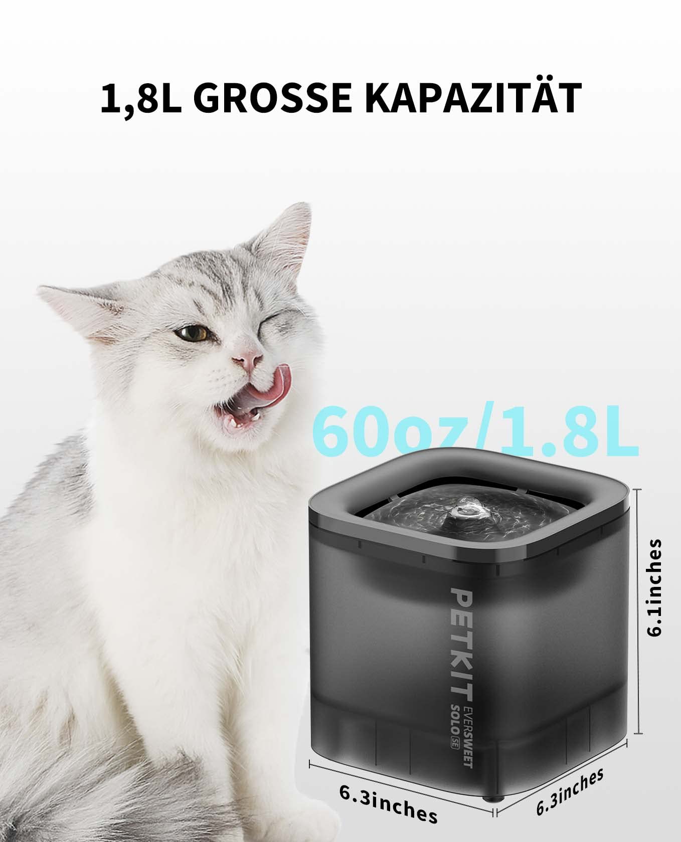 PETKIT CYBERTAIL Katzen Trinkbrunnen, Hundewasserspender,1,85L Katzen Hunde Wasserbrunnen,LED-Licht,25dB Extrem Leiser,Schnurgebundener Wasserspender, Schnurlose Wasserpumpe,Grau