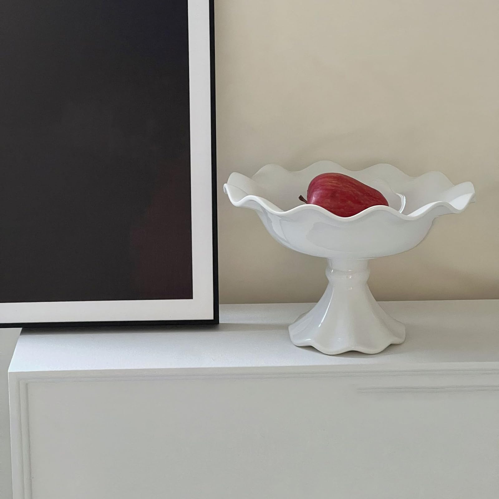 Plateaux de Service pour Aliments, présentoir à gâteaux en céramique Blanche - Grand Format 25 x 16 cm, Plateau Fruits Bord ondulé Desserts, trifles et glaçons idéal Les fêtes d'an