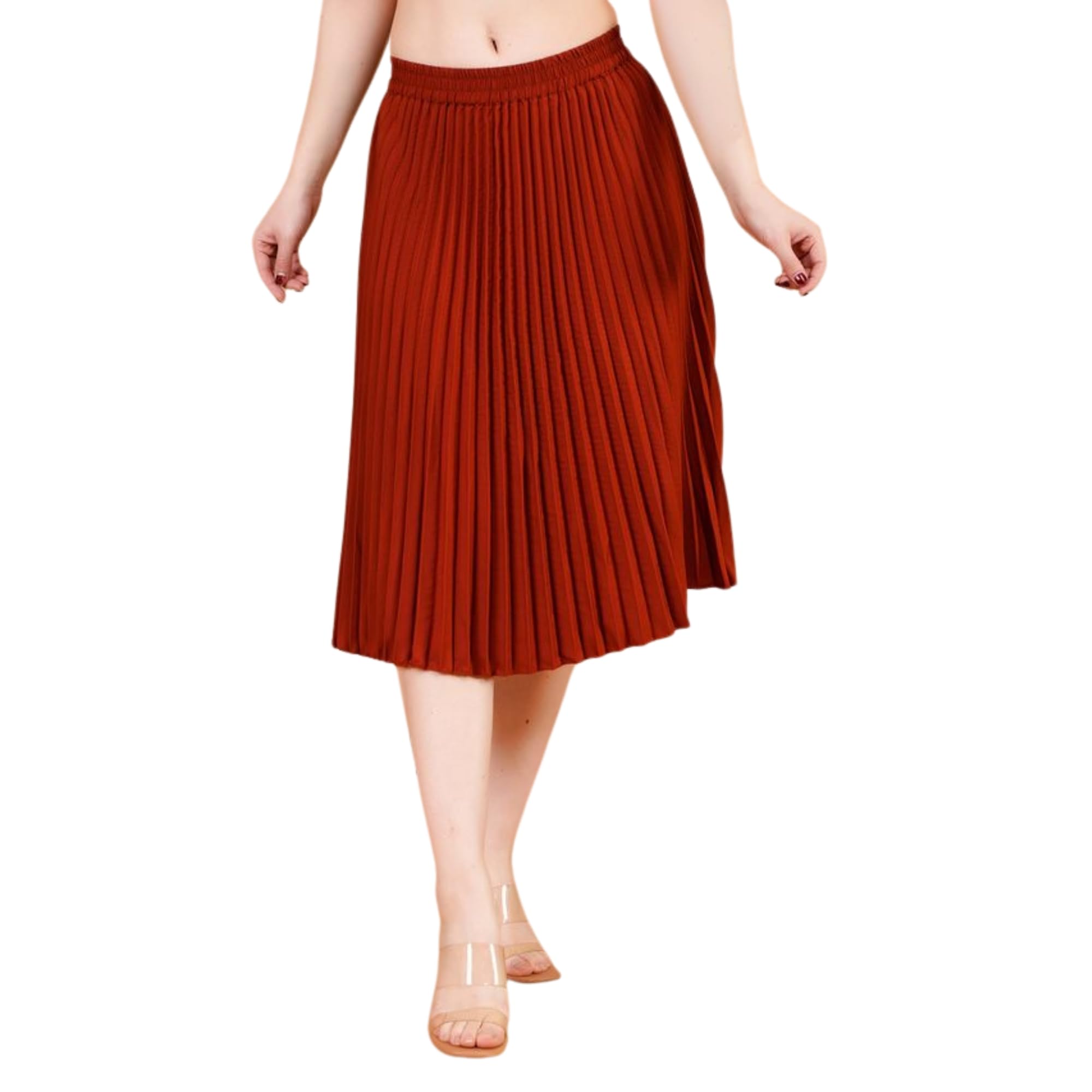 Buy Zionity Women Accordion Pleated Midi Skirt | Colour Maroon
