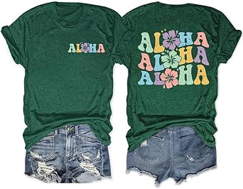 Hawaiian Shirt for Women Hawaii Family Vacation Graphic T-Shirt Summer Trip Vintage Tee Floral Tropical
