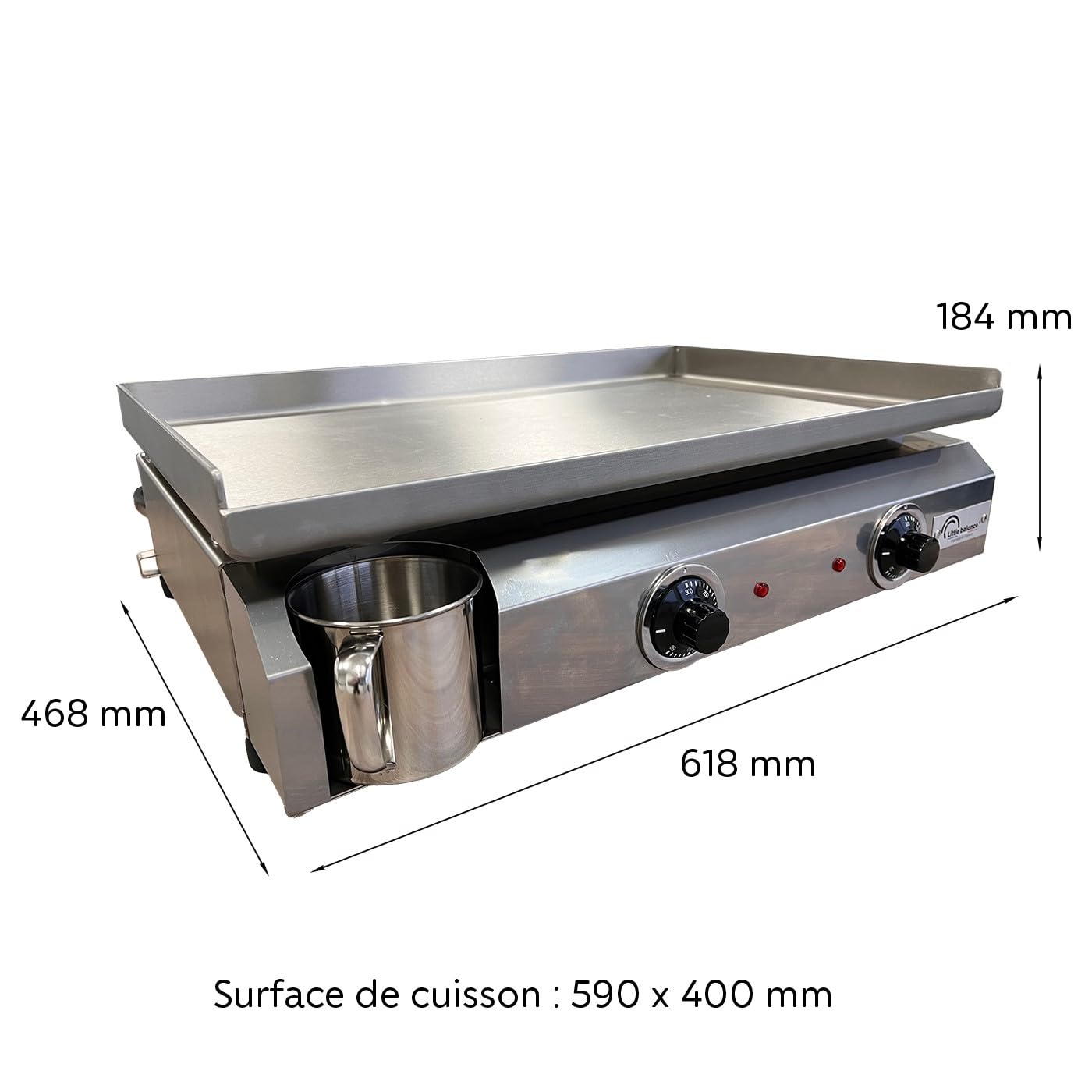 LITTLE BALANCE 8679 Amplitude 60-40, Plancha électrique semi professionnelle, 2 zones de cuisson indépendantes, 3000 W, Fabrication 100% française, Tout Inox