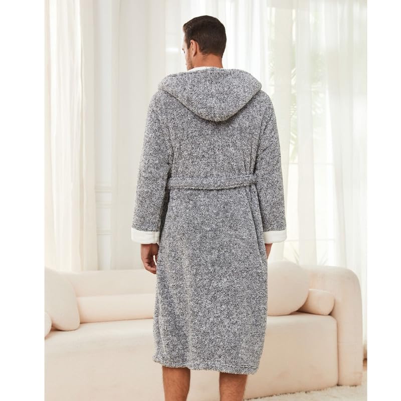 Vulcanodon Mens Plush Hooded Robe, Soft Fluffy Mens Fleece Robe Long Warm Men Bathrobes2