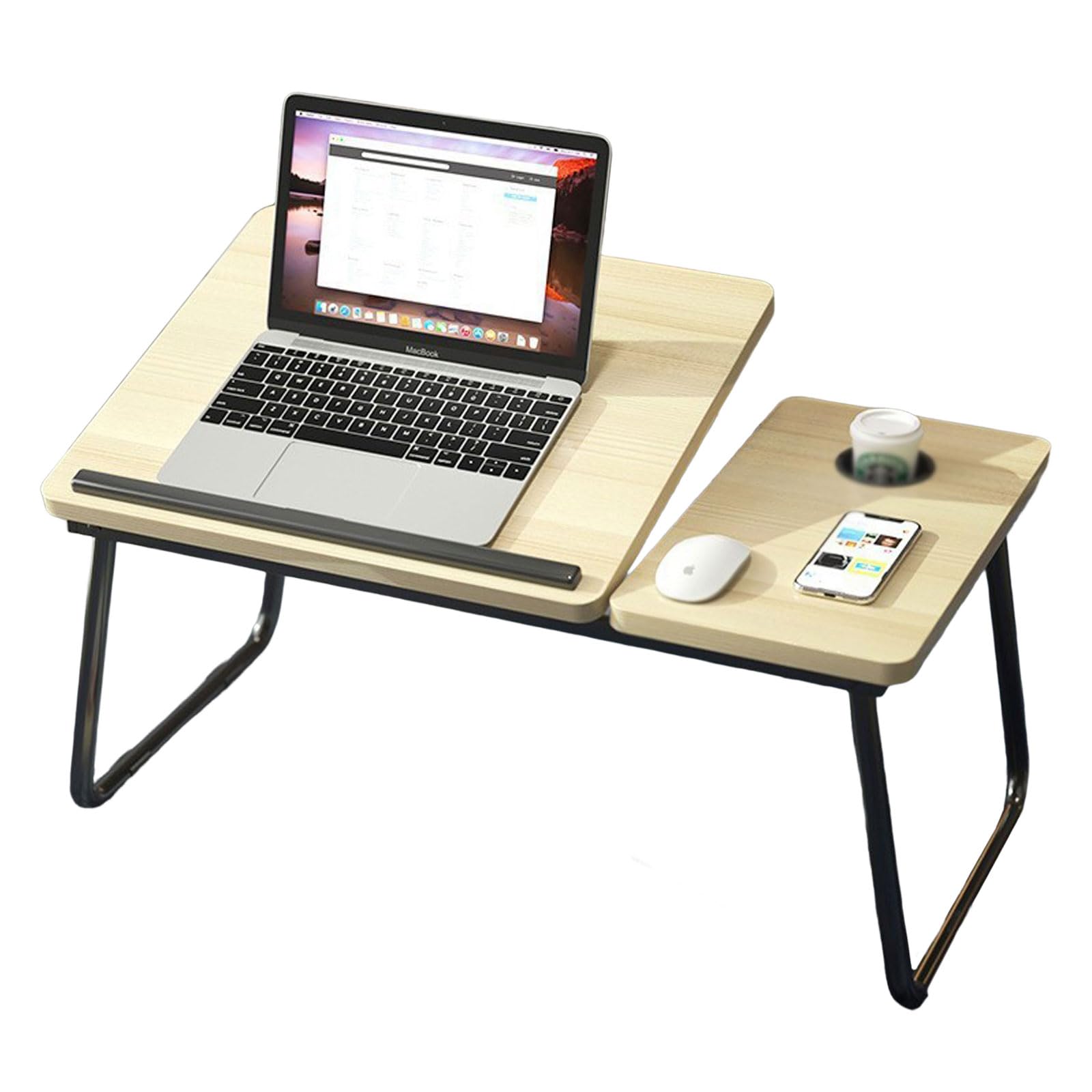 Portable Laptop Desk for Bed, Foldable Bed Table Tray with 5 Adjustable Angles, Computer Stand with Cup Holder, Bed Desk for Writing Reading Eating (Size: 56×32.5cm)