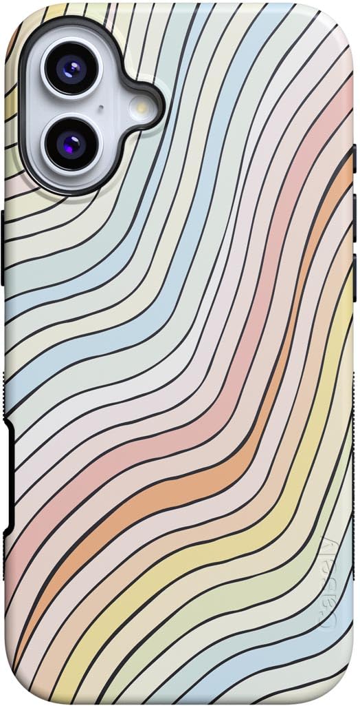 Casely iPhone 16 Case | Ride The Wave | Pastel Rainbow Lined | Bold Protective Design | Compatible with MagSafe by Casely - Used condition - US$29.68