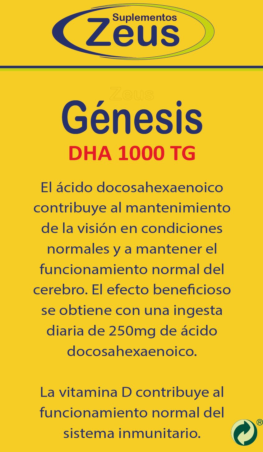 GÉNESIS DHA | Contribuye tanto a nivel cerebral como cardiovascular | Complemento Alimenticio a base de Aceite de pescado, Ácido lipoico, CoQ10 y Vitaminas | 60 Cápsulas Blandas