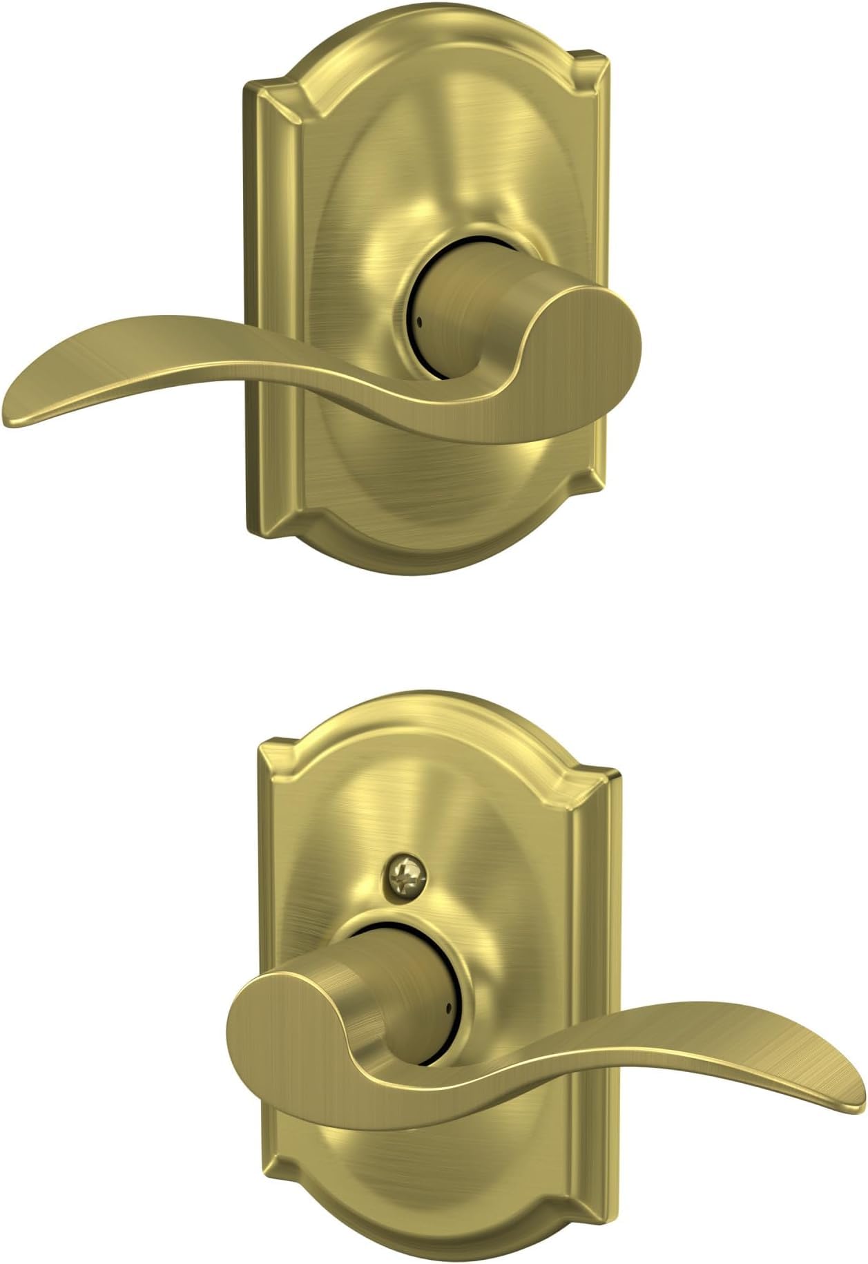 SCHLAGE Accent Lever with Camelot Trim Hall and Closet Lock in Satin Brass - F10 Acc 608 CAM (Pack of 8)