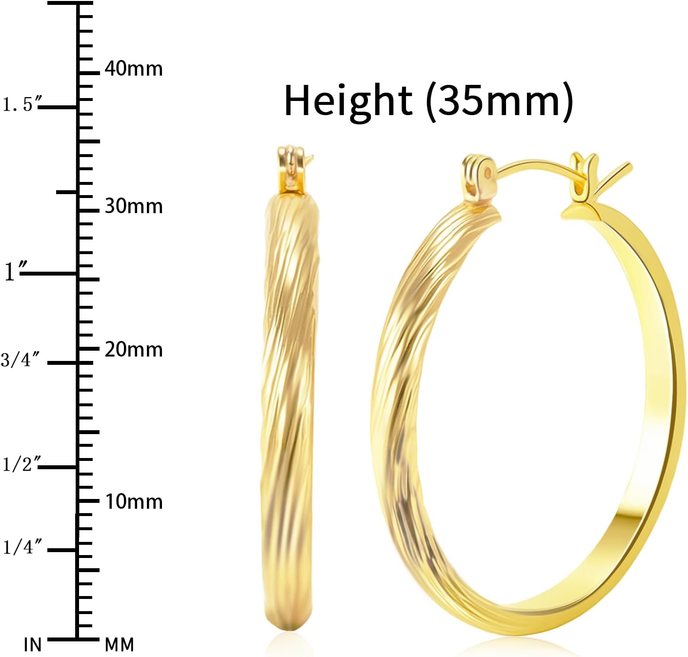 14K Gold Hoop Earrings For Women Trendy 14K Gold Earrings Classic Line Shiny Polished Hypoallergenic Earring for Women 35MM - Image 6