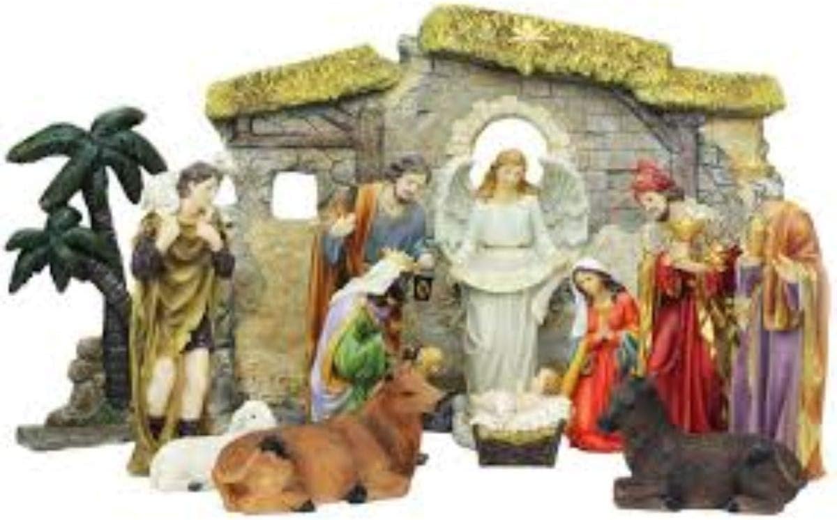Northlight 13-Piece Gray Traditional Religious Christmas Nativity Figurine with Stable 23.25"