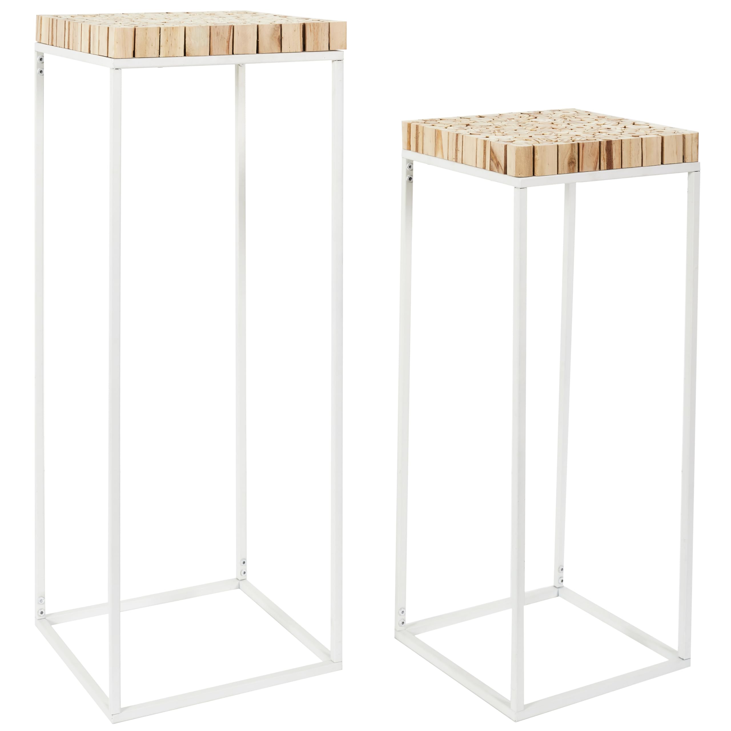 HOME DECO FACTORY Lot de 2 Sellettes Gigognes Bois et Métal Marron | Bois de pin et métal, lot de 2 sellettes gigognes, design contemporain, salon ou entrée, gain de place, 34x34x90 cm, marron