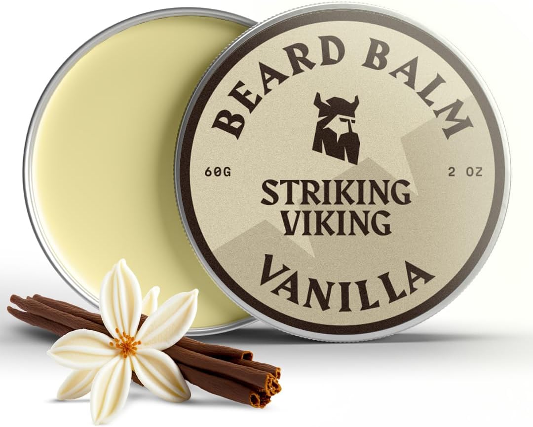 Beard Balm for Men - 2 oz, Vanilla Scent - Light Hold Moisturizer & Beard Conditioner for Men That Softens & Nourishes Coarse Facial Hair with Shea Butter & Tea Tree Oil